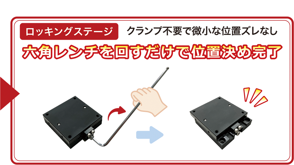 ロッキングステージは、六角レンチを回すだけで位置決めが完了